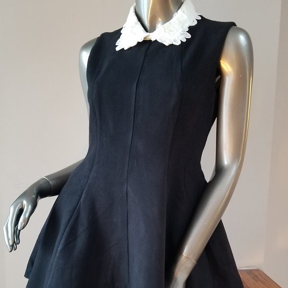 Black Wool Dress with Beaded Collar - Picture 1 of 5